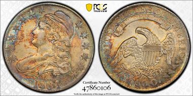 1834 50C Large Date, Large Letters AU58