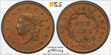 1835 1C Small 8, Stars AU50BN