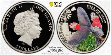 2017 $5 Pink & Grey Galah World of Parrots PR70DCAM