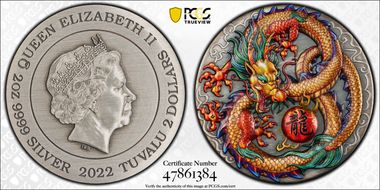 2022 $2 Dragon Antique Finish Colorized MS69