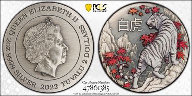 2022 $2 White Tiger Antique Finish MS70