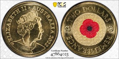2022-C $2 Remembrance Day Colorized MS68