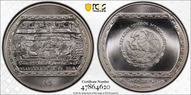 1993-Mo Peso Bajorrelieve Del Tajin KM-567 Ag MS67