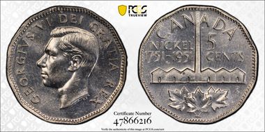 1951 5C Nickel Bicentennial MS65