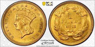 1873 G$1 Open 3 AU58