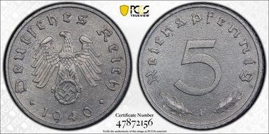 1940-F 5 Pfg J-370 Regular Issue MS63