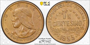 1953 1C Republic of Panama 50th Ann. AU58BN