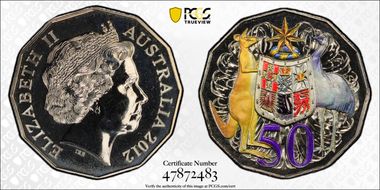 2012 50C Coat of Arms Colorized MS68