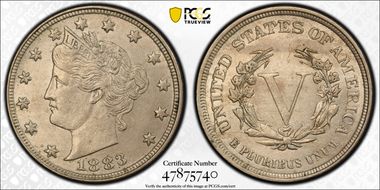1883 5C No CENTS AU58