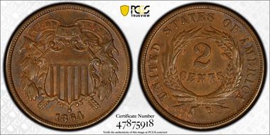 1864 2C Large Motto AU55BN