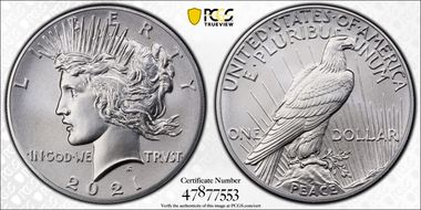 2021 $1 Peace Dollar 100th Anniversary MS70