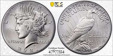 2021 $1 Peace Dollar 100th Anniversary MS70