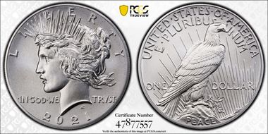 2021 $1 Peace Dollar 100th Anniversary MS70
