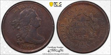 1804 1/2C Crosslet 4, No Stems VF35BN