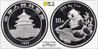 1998(上) 10 Yn Panda Ag Small Date PAN-309A MS69