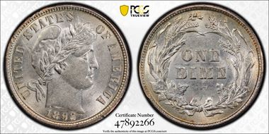 1892 10C AU58