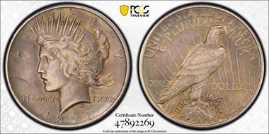 1921 $1 High Relief, Peace AU50