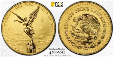 2022-Mo 1/2 oz Libertad Gold  Reverse Proof PR70