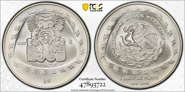 1998-Mo 5 Peso Quetzalcoatl MS68