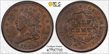 1828 1/2C 13 Stars AU58BN