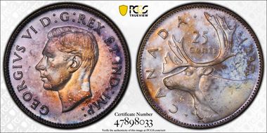 1947 25C Maple Leaf MS63