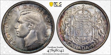 1952 50C Wide Date MS65