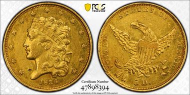 1834 $5 Classic Head, Plain 4 N1