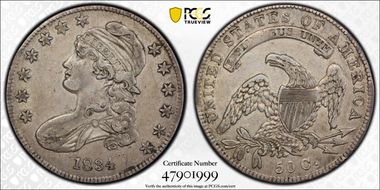 1834 50C Small Date, Small Letters XF45