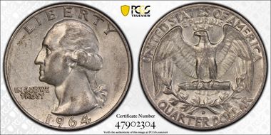 1964-D 25C AU50