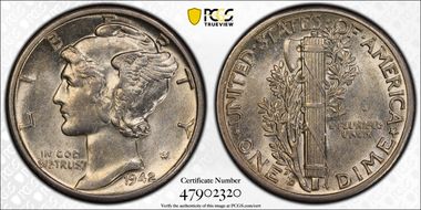 1942-D 10C AU53