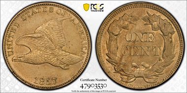 1857 1C Flying Eagle AU58