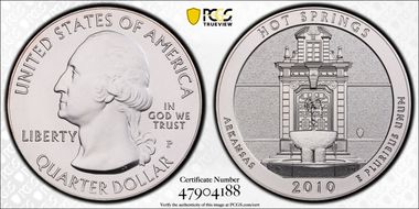 2010-P 25C Hot Springs NP  5 oz Silver SP69