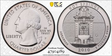 2010-P 25C Hot Springs NP  5 oz Silver SP69