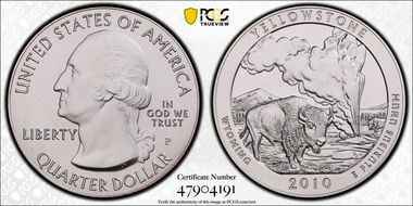 2010-P 25C Yellowstone NP 5 oz Silver SP69