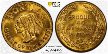 (1953-56) Token TC-501817 Brass 25mm Pontiac MS65