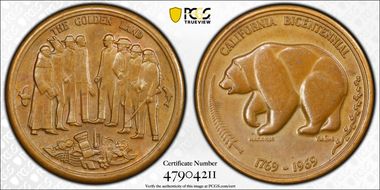 1969 AE Medal California Bicentennial 63mm Medallic Art Co., NY SP58BN