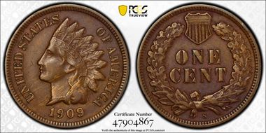 1909-S 1C Indian XF40BN