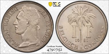 1921 1 Fr BELGISCH CONGO MS63