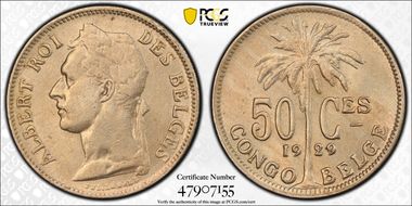 1929/8 50C CONGO BELGE MS62