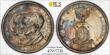 1936-M Peso Roosevelt-Quezon KM-177  Ag N1