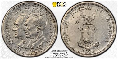1936-M Peso Roosevelt-Quezon KM-177  Ag N1