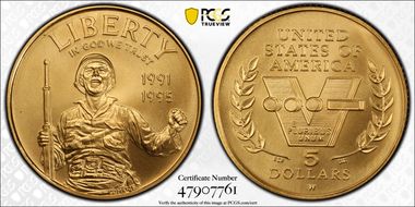 1991-95-W $5 World War II MS70