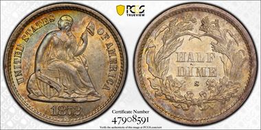 1872-S H10C Mintmark Above Bow AU58