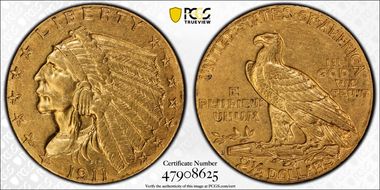 1911-D $2.50 Strong D AU55