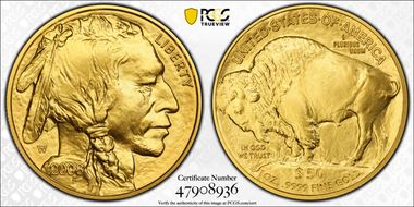 2008-W $50 Burnished American Buffalo .9999 Fine Gold SP70