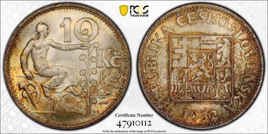 1932 10 Kor KM-15  Ag MS65+