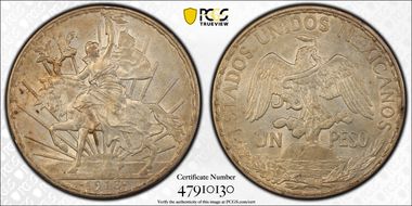 1913 Peso Caballito KM-453  Ag AU58