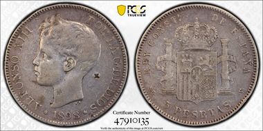 1898-SG V 5 Pta (1898) KM-707  Ag N1