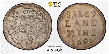 1692 4 Kr KM-277 AU58