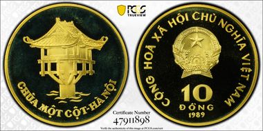1989 10 Dong Pagoda Brass PR68DCAM